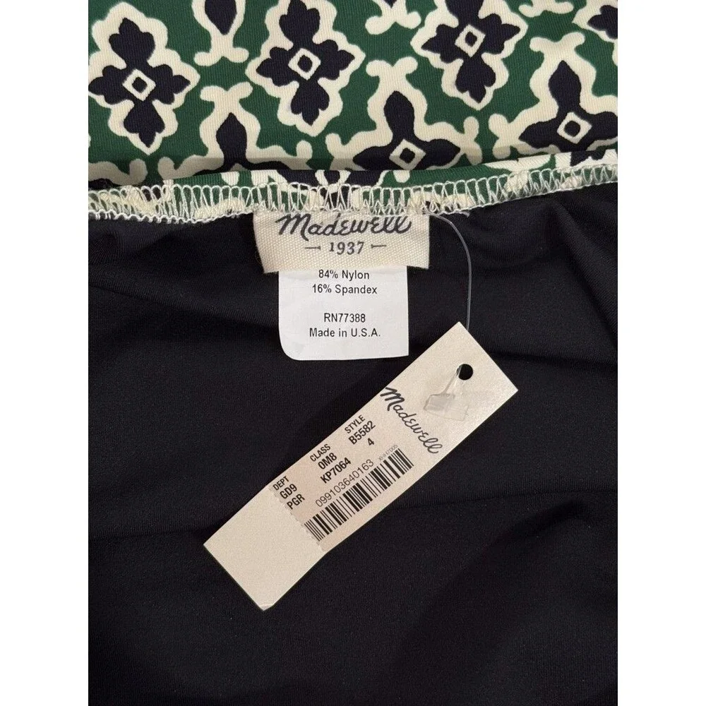 NEW Madewell Womens Swimsuit Green One Piece V Neck Crossback Low Scoop Back 4